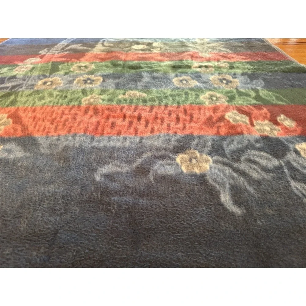 Vintage Kitten Cat Blanket Soft Plush Floral Throw Cottagecore 77x52 RARE